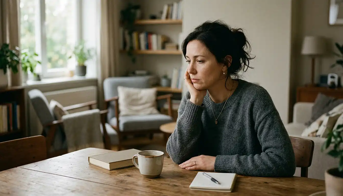 Sofrimento emocional no corpo e mente em mulher em momento de introspecção