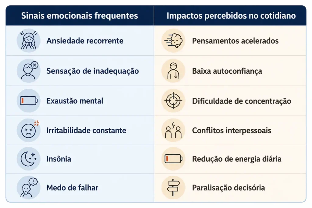 Tabela dos sinais emocionais frequentes